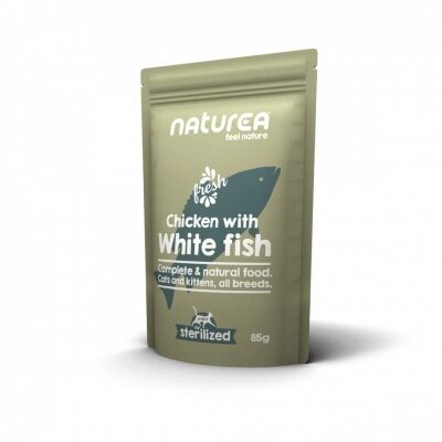 Konservi kaķiem NATUREA ar vistas gaļu un balto zivi 85g