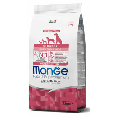 Sausā barība MONGE ALL BREEDS Puppy & Junior Beef and Rice 2,5 kg