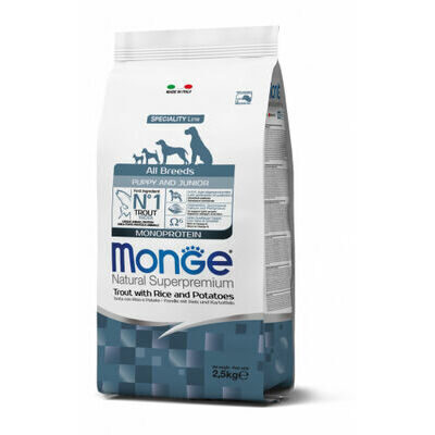 Sausā barība MONGE ALL BREEDS Puppy & Junior Trout, Rice&Potatoe 12 kg